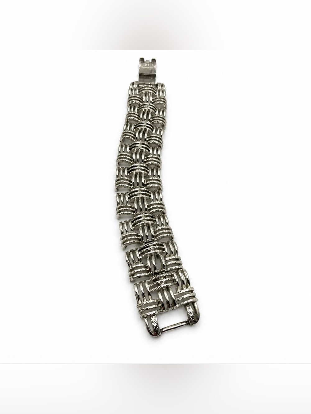 Coro Pegasus Silver Tone Basketweave Chunky Bracelet Vintage